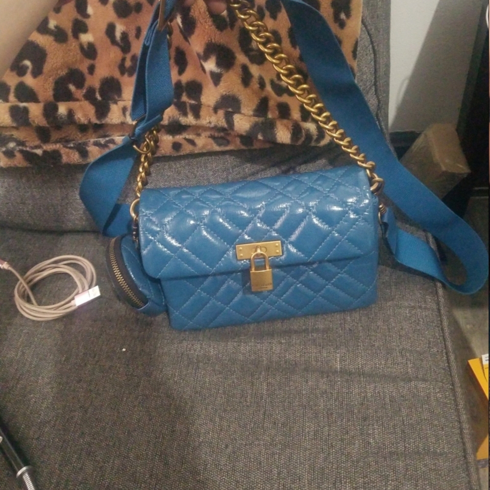 Kurt Geiger Blue Quilted Crossbody with Gold Accents
